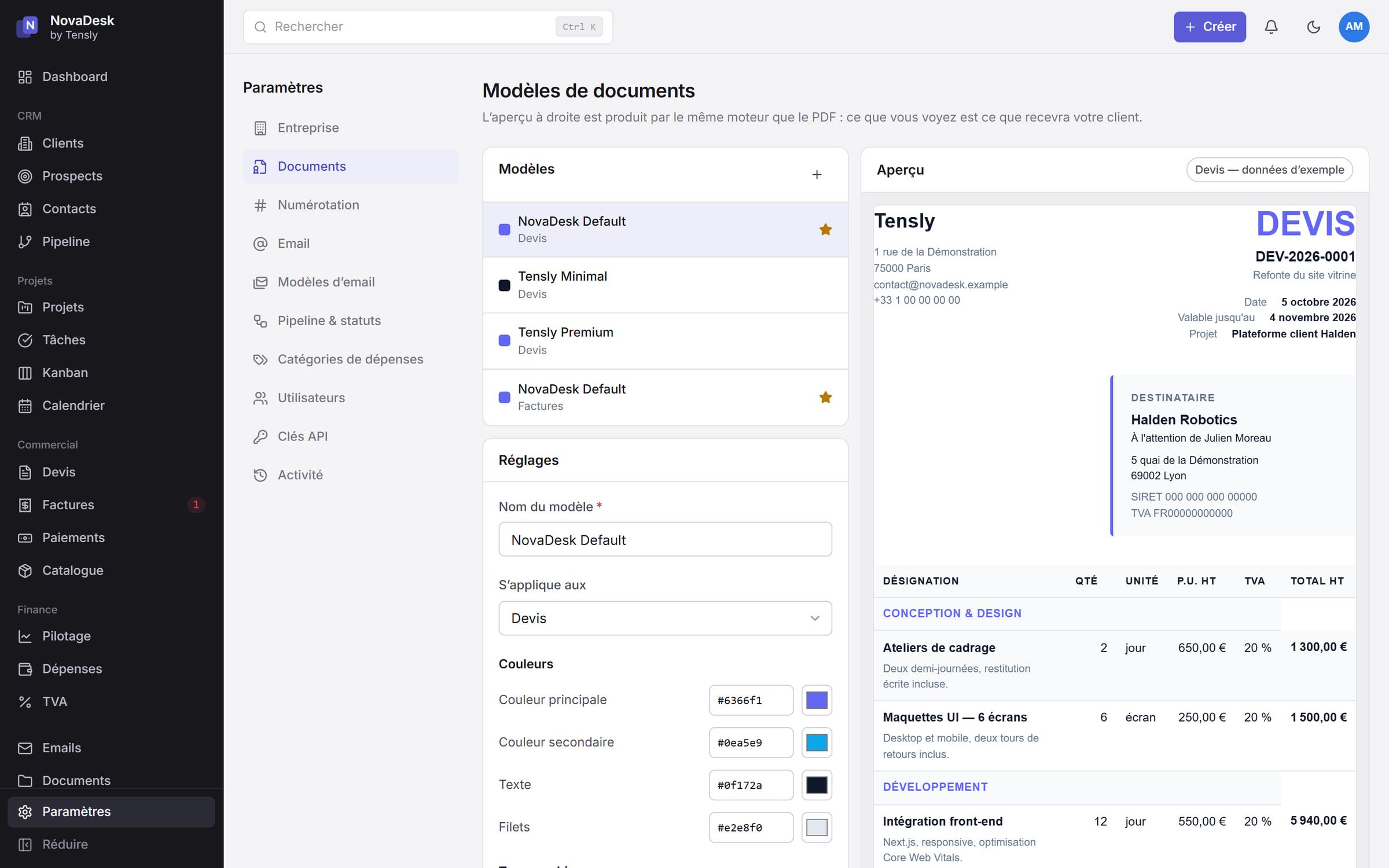 NovaDesk document template editor